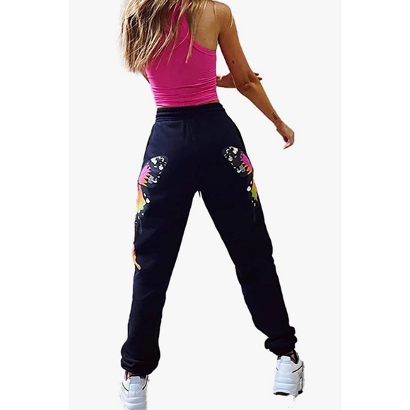 Black Butterfly Joggers/Sweatpants S NEW - Picture 4 of 10